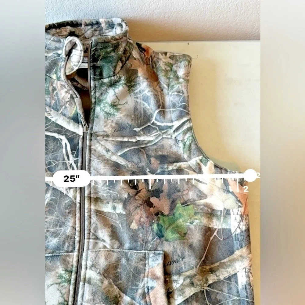 Ridge Hunter Camo Fleece Vest Men's Size L Full Zip Pockets Hunting Outdoor